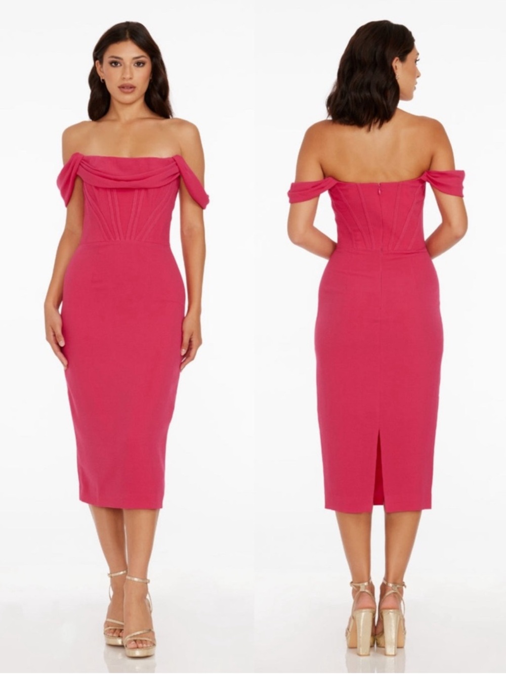 NWT Dress The Population Vickie Begonia Pink Off The Shoulder
Corset Midi Dress